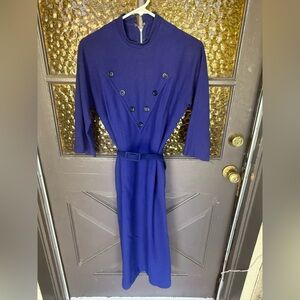 Vintage 1960s Elegant Blue Dress with Button Detail